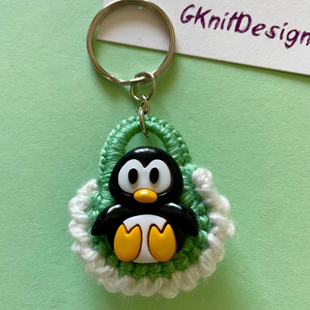 Crochet Keychain Charm, Handmade Little Penguin Backpack Charm - Picture 4 of 8
